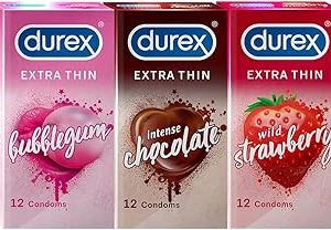Durex Extra Thin Flavoured Condomss 12s Pack of 3 Bubblegum Chocolate Strawberry Bangladesh (New)