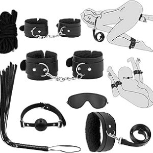 Lneibid 7 Pcs BDSM Kit for Beginners Black Bondage Set for Couples with Adjustable Wrist Ankle Cuffs Collar Blindfol Bangladesh (New)
