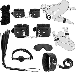 Lneibid 7 Pcs BDSM Kit for Beginners Black Bondage Set for Couples with Adjustable Wrist Ankle Cuffs Collar Blindfol Bangladesh (New)