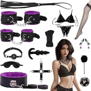 15 PCS sexx Bondage BDSM Kits Restraints Fetish Handcuffs Ankle Cuff Collar Blindfold Whip Rope Nipple Clamps Paddle Anal Bangladesh (New)