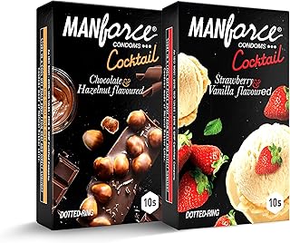 Manforce Cocktail Condomss with Dotted Rings Combo Pack Strawberry Vanilla Chocolate Hazelnut 10 Pieces Pack of 2 Bangladesh (New)