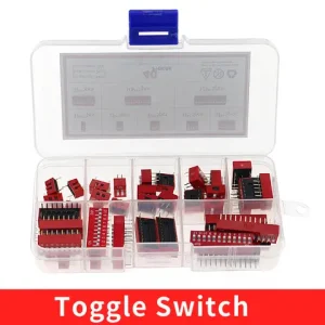 40pcs/lot Dip Switch Kit In Box 1 2 3 4 6 8 10 12 Way 2 54mm Toggle Switch Red Snap Switches Mixed Kit Each 5pcs Combination Set Bangladesh (New)