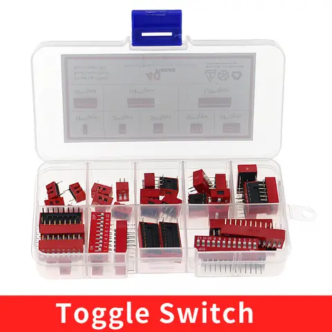 40pcs/lot Dip Switch Kit In Box 1 2 3 4 6 8 10 12 Way 2 54mm Toggle Switch Red Snap Switches Mixed Kit Each 5pcs Combination Set Bangladesh (New)