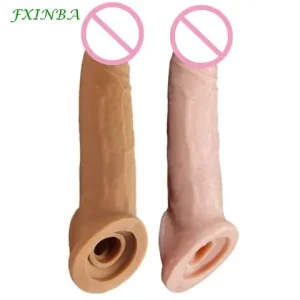 FXINBA 21cm Realistic Peniss Sleeve Extender Cock Sleeve Delay Ejaculation Reusable Condom Dick Enlargement Adult sexx Toy For Men Bangladesh (New)