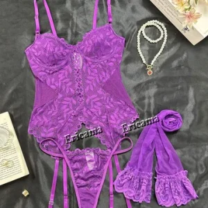 Lingerie Fancy sexxy Lace Underwear 3 Piece Transparent Spliced Bra And Panty Set Garter Intimate sexxy Women s Underwear Lingerie Bangladesh (New)