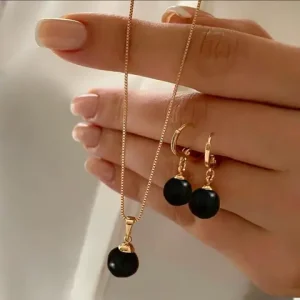 Fashion Elegant Imitation Pearl Pendant Necklace Earrings Set for Women Vintage Gold Color Chain Girl Wedding Party Jewelry Gift Bangladesh (New)