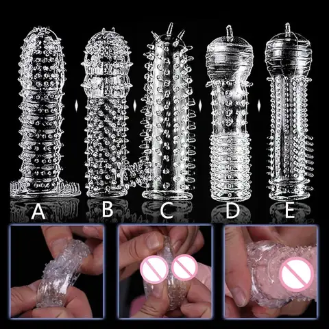 5Pcs/Set Reusable Condom Peniss Sleeve Male Enlargement Time Delay Spike Clit Massager Cover Crystal Clear Condomss Adult sexx Toy Bangladesh (New)