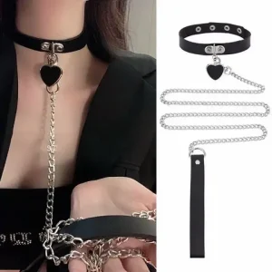 Gothic Harness Women Collar Chain Choker sexxy PU Leather Chain Pendant Collar Choker Necklace Cosplay Accessories For Couples Bangladesh (New)