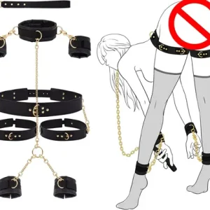 sexx Bondage BDSM Kit Restraints Neck to Wrist SM Adjustable Handcuffs Ankle Thigh Cuff Cross Waist Strap Traction Chain Collar Bangladesh (New)