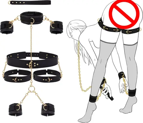 sexx Bondage BDSM Kit Restraints Neck to Wrist SM Adjustable Handcuffs Ankle Thigh Cuff Cross Waist Strap Traction Chain Collar Bangladesh (New)