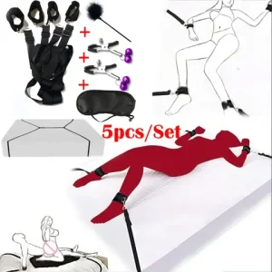 5pcs Set Bed Restraint BDSM Bondage Handcuffs sexxtoy Nipple Clamp Eye Blinder Feather Tickler Kit SM Slave Adult Game Restraints Bangladesh (New)