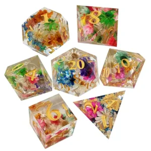 7 Pieces Polyhedral Dices Set Transparent Flower for Parties KTV Table Games Bangladesh (New)