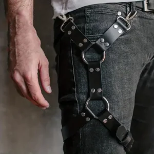 Leather Body Harness for Men Adjustable Waist and Thigh Straps Gothic Punk Style Bangladesh (New)