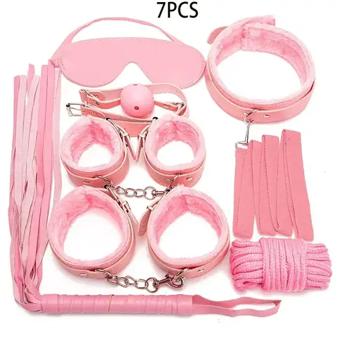 BDSM Kits sexxy Leather for Couples Exotic 7pcs Plush sexx Bondage Set Handcuffs sexx Games Whip Gag Nipple Clamps sexx Toys Bangladesh (New)