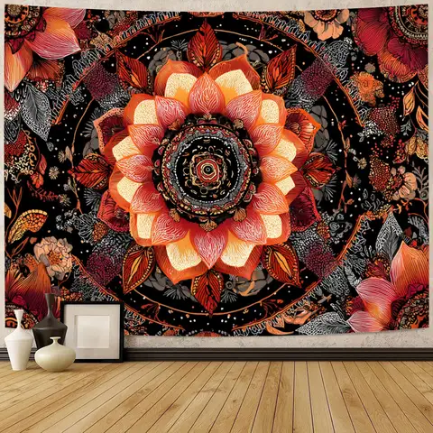 Arte tapiz floral 2D colorido con patrón de ensueño fondo negro poliéster 85g/㎡ orientación transversal decoración para el Bangladesh (New)