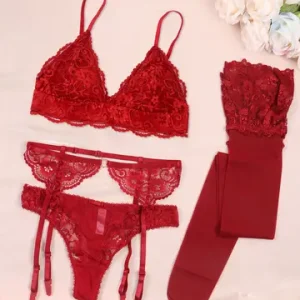 Varsbaby Lace Bra Sets for Women Non padded Bra Panty Garter Stockings Summer Underwear Lingerie sexxy Bangladesh (New)