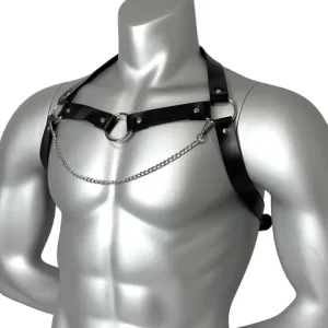 Men s Leather Chest Harness with Chain Abjustable Punk Leather Cage Chest Harness Festival Rave Outfit Chest Belt Accessories Bangladesh (New)