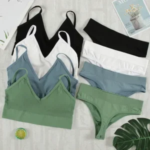 CHRLEISURE Women Underwear Set Wireless Lingerie Panties Bra sexxy G String Seamless Tank Crop Top Brassiere New Bangladesh (New)