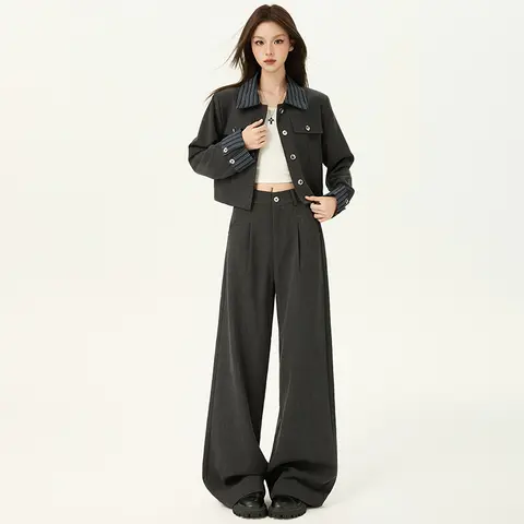 New autumn Korean style gray suit set for women trendy and stylish two piece outfit Bangladesh (New)