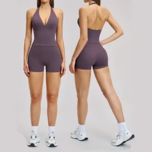 2PCS Gym Set Women s Sportswear Yoga Set High Waist Shorts Set Backless Tights Bra Vest Stretch Buttocks Lift Shorts Yoga Suit Bangladesh (New)