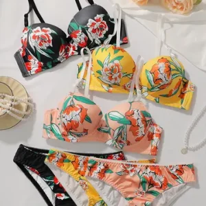 Hot Selling High quality Multi color Lingerie 2 piece set For Women s Underwear Beautiful Print Push Up Bra Beach party bikini Bangladesh (New)