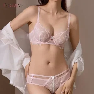 Logirlve sexxy Lace Cutout Lingerie Set for Women Bow Tie Design with Push Up and Side Support Breathable New Bra Set Bangladesh (New)