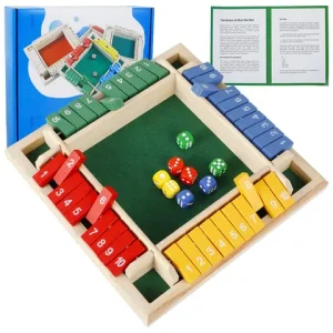 4 Players Shut the Box Dice Game Wooden Board Family Table Math Game Parent children Interaction Classics Tabletop Version Game Bangladesh (New)