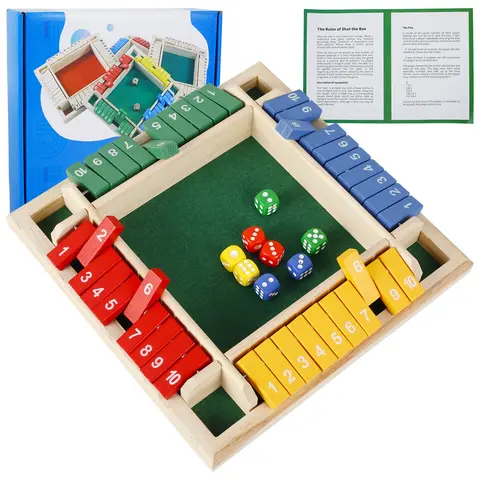 4 Players Shut the Box Dice Game Wooden Board Family Table Math Game Parent children Interaction Classics Tabletop Version Game Bangladesh (New)