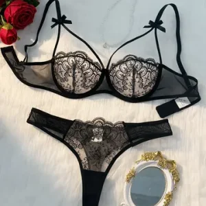 2 piece women s black comfortable lightweight bow semi transparent lingerie set ZA824057 Bangladesh (New)