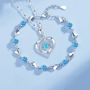 925 Sterling Silver Heart Shaped Necklace Bracelet Set for Women Vintage Korean Crystal Bracelets High Quality Set Party Jewelry Bangladesh (New)