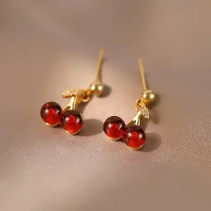 2Pcs/Set Red Cherry Jewelry Cute Fruit Pendant Necklace Stud Earrings Fashion Gift for Women Girls Party Wedding Valentine Bangladesh (New)