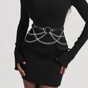 Women sexxy Leather Harness Belt Waist Chain Harness Fashion Waistband Accessory Leisure Punk Gothic Clothing Jewelry Belt Bangladesh (New)