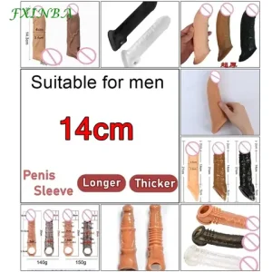 FXINBA New Peniss Sleeve Enlarger For Men 14cm sexxy Adult Toy For Men Cock Sleeve For Peniss Cover Dick Extension Reusable Condom Bangladesh (New)