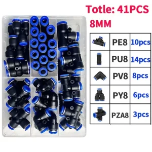 41 PCs Boxed 8mm Air Hose Connector PU 8/PE 8/PZA 8/PY 8/PV 8/PG 8/PK 8 Pneumatic Quick Connectors Kit for 8mm Hose Pipe Tube Bangladesh (New)
