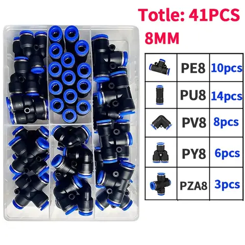 41 PCs Boxed 8mm Air Hose Connector PU 8/PE 8/PZA 8/PY 8/PV 8/PG 8/PK 8 Pneumatic Quick Connectors Kit for 8mm Hose Pipe Tube Bangladesh (New)