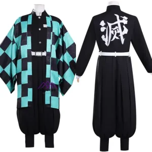Japanese Anime Cosplay Costume Tanjiro Kamado Role Playing Black Uniform Jacquard Coat Set Men Women Comic Con Halloween Outfit Bangladesh (New)
