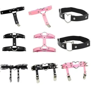 Women Elastic Pu Leather Leg Ring Garter Leglet Lingerie Belt Punk Heart Rivet Spike Thigh Goth Harajuku Harness Stocking Garter Bangladesh (New)