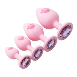 Pink Silicone Anal Plug for Woman 4 Sizes Cat Paw Pattern Smooth Surface Butt Plug Crystal Base sexx Toys For Woman Anal Dildo Bangladesh (New)