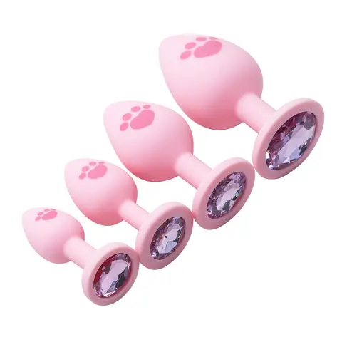 Pink Silicone Anal Plug for Woman 4 Sizes Cat Paw Pattern Smooth Surface Butt Plug Crystal Base sexx Toys For Woman Anal Dildo Bangladesh (New)