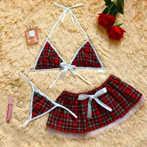 Cosplay Schoolgirl Lingerie Nightdress Student Uniform Bra Sets sexxy Costumes Red Plaid sexxy Outfit Lingerie For Women Bangladesh (New)