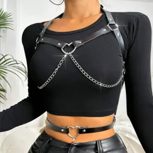 Women Fashion Chain Leather Waist Belt Chest Harness Belt Corset Bondage Lingerie Punk Gothic Lingerie Clothing Accessorie Bangladesh (New)