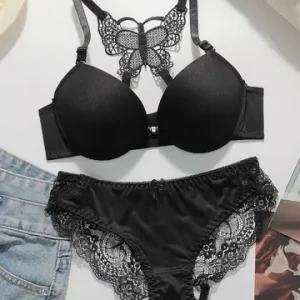 Women s sexxy embroidered lace lingerie set for front gathered push ups back butterfly comfortable and close fitting bra set 2120 Bangladesh (New)