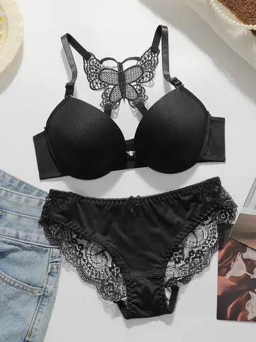 Women s sexxy embroidered lace lingerie set for front gathered push ups back butterfly comfortable and close fitting bra set 2120 Bangladesh (New)