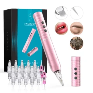 FAMISOO Professional Permanent Makeup Machine Kit With 12pcs Needles Wireless Tattoo Machine For Brows Lip Eyeliner SMP Tattoo Bangladesh (New)