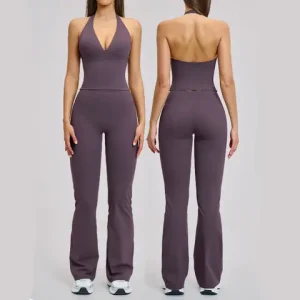 Yoga Set 2 Piece Women s Sportswear Fitness Vest Suits Workout Bra Cropped Sports High Waist Gym Flares Leggings Tracksuits Bangladesh (New)