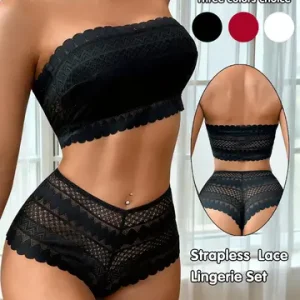 Strapless Bralette Set Lace Wireless Unpadded Bra and Panties Set for Women Comfortable Seamless Lingerie for Wedding S XL Bangladesh (New)