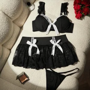 Women S Solid Underwear French Apron Maid Dress Bow Thigh Ring Maid Lace Patchwork Lingerie Set Cosplay Lolita sexxy Lingerie Bangladesh (New)
