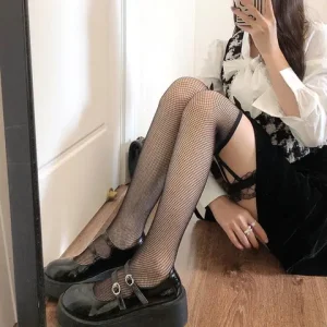 Women Lace Stocking Lingerie Thigh High Over Knee Butterfly Knot Nylon Stockings Transparent Black Female Mesh Fishnet Socks Bangladesh (New)