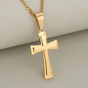 Simple Colorfast 3D Double Layer Cross Stainless Steel Pendant Necklace Set for Women and Men Bangladesh (New)