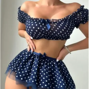 Polka Dots sexxy Tutu Women s Lingerie Set High value Fashionable and Exquisite Off the shoulder Slot Two piece Set Bangladesh (New)
